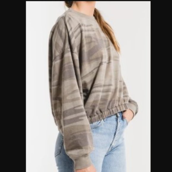 Z Supply Long Sleeve Lightweight Oversized Crewneck Green Camo Size XSmall - Picture 3 of 10